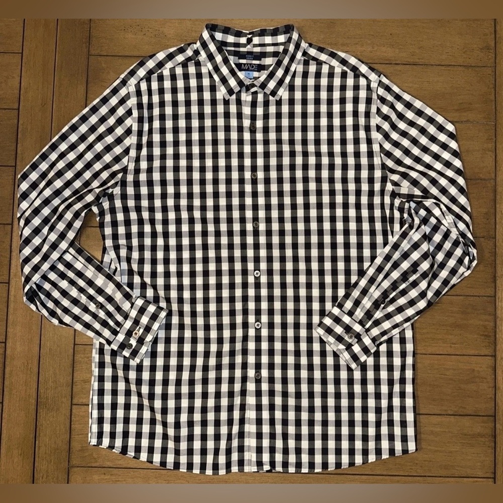 MADE by Cam Newton Mens XL Checked Long Sleeve Button Up Shirt Black And White